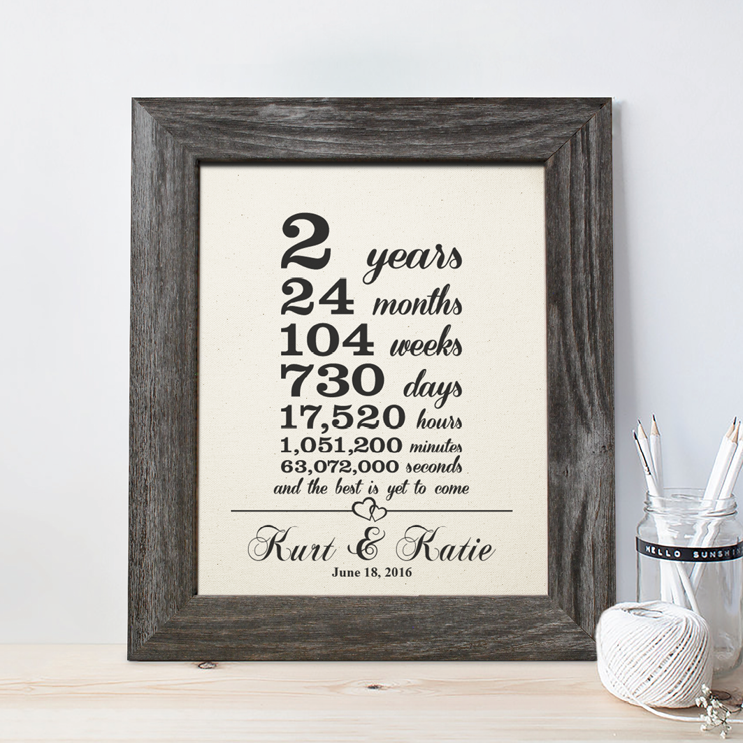 2nd Anniversary Gift, 2 Years and Counting Cotton Print