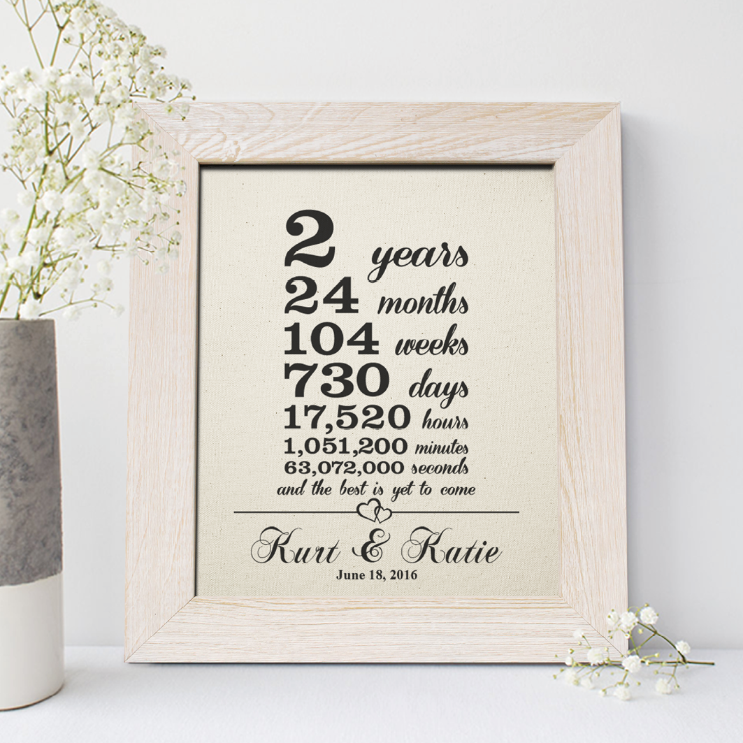 2nd Anniversary Gift, 2 Years and Counting Cotton Print