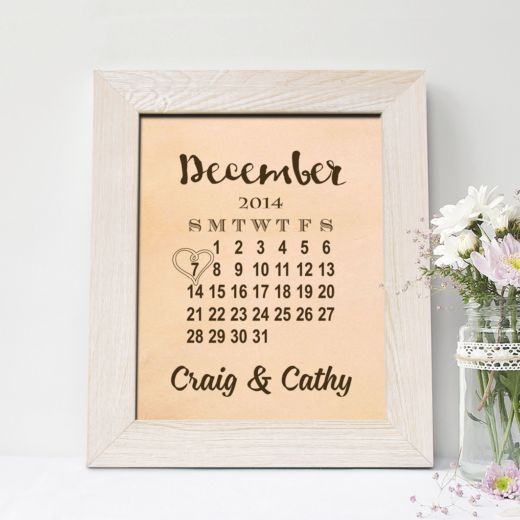 3rd Leather Anniversary Gift, Calendar Leather Engraving