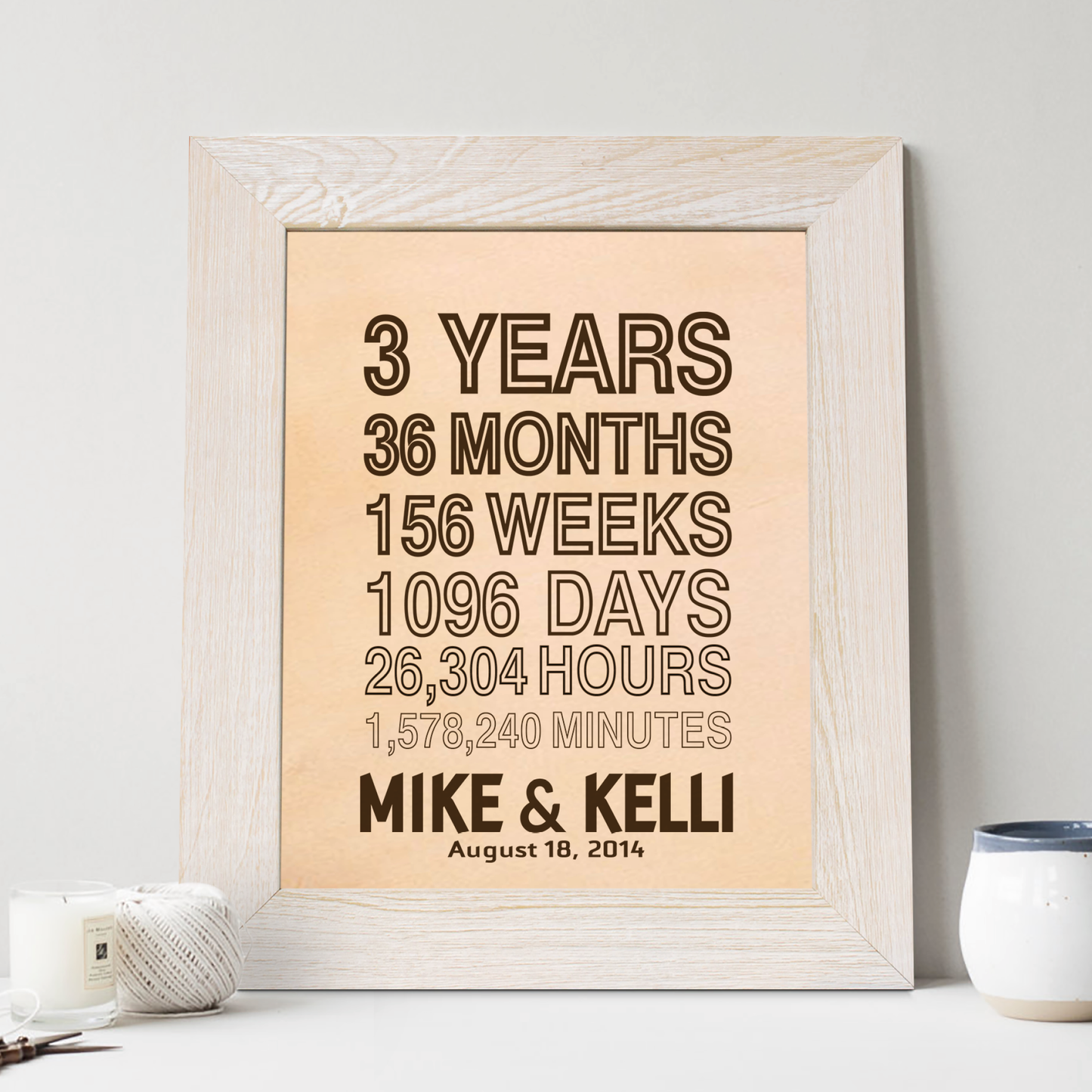 3rd Leather Anniversary Gift, Counting Leather Engraving