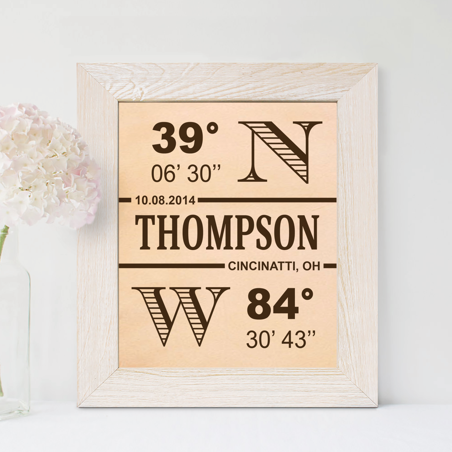 3rd Leather Anniversary Gift, Longitude Latitude Sign Leather Engraving