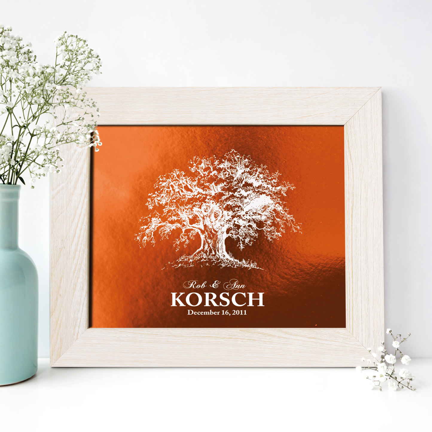 7th Anniversary Gift, Family Tree Copper Foil Print