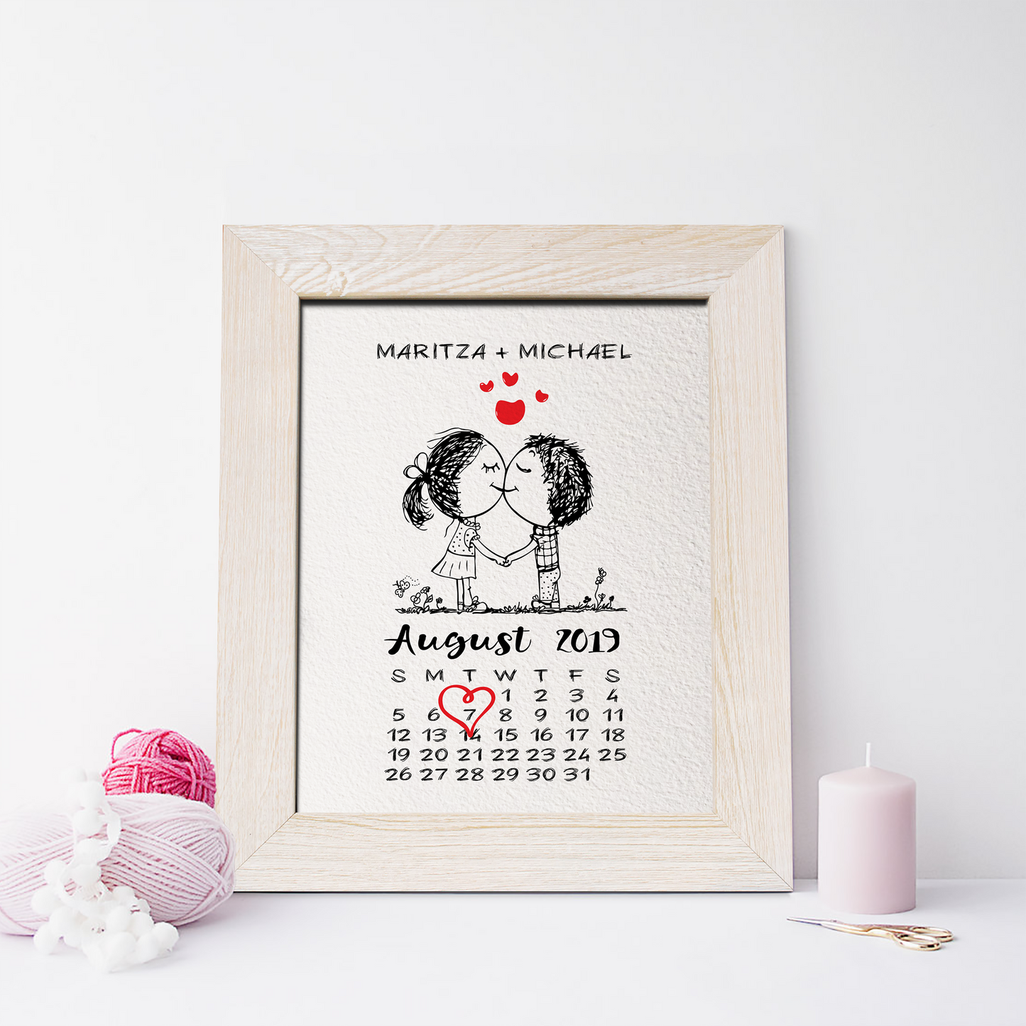 1st Anniversary Gift, Cute Calendar Print