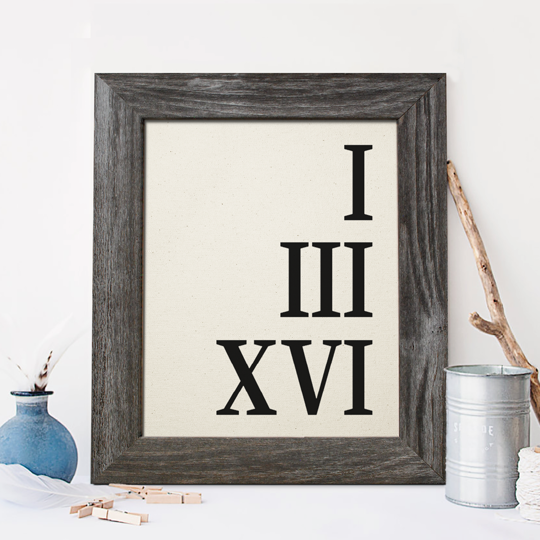 2nd Anniversary Gift, Romain Numeral Date Cotton Print