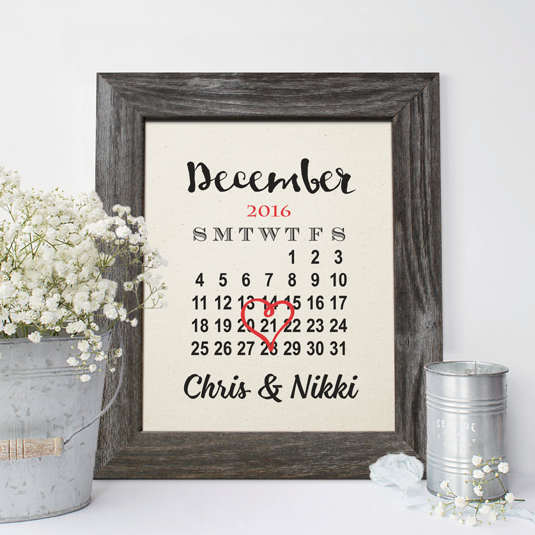 Personalized 2nd Anniversary Gift, Cotton Calendar Print