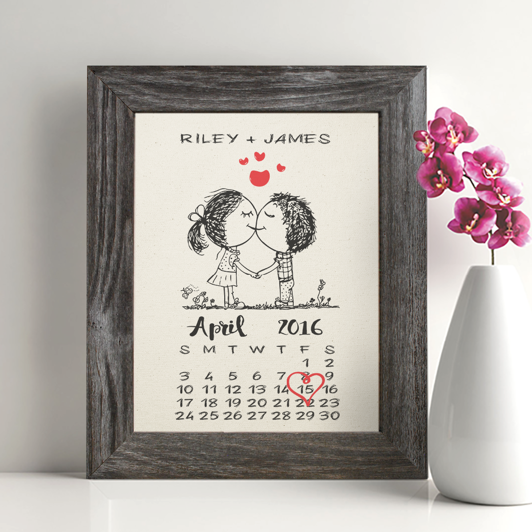 2nd Anniversary Gift, Cotton Calendar Print