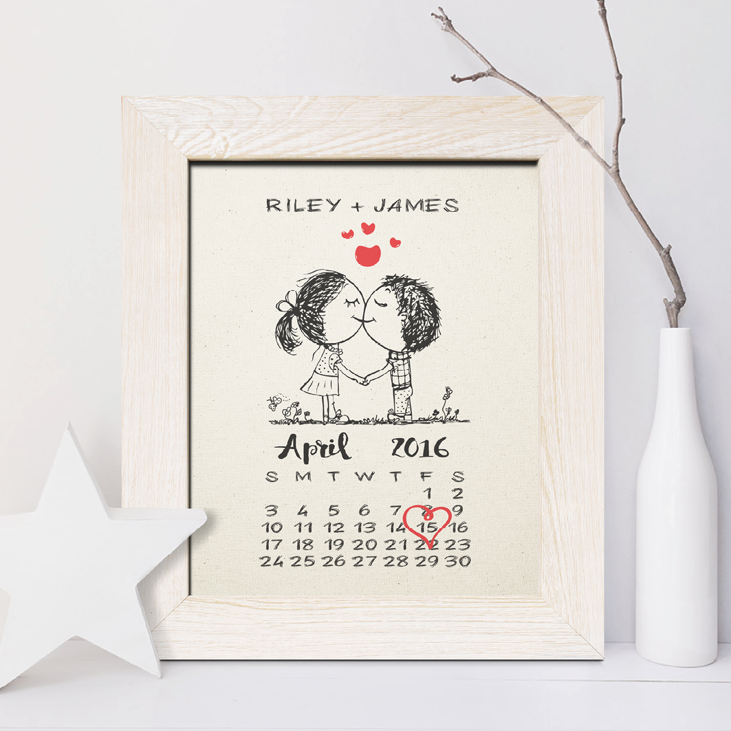 2nd Anniversary Gift, Cotton Calendar Print
