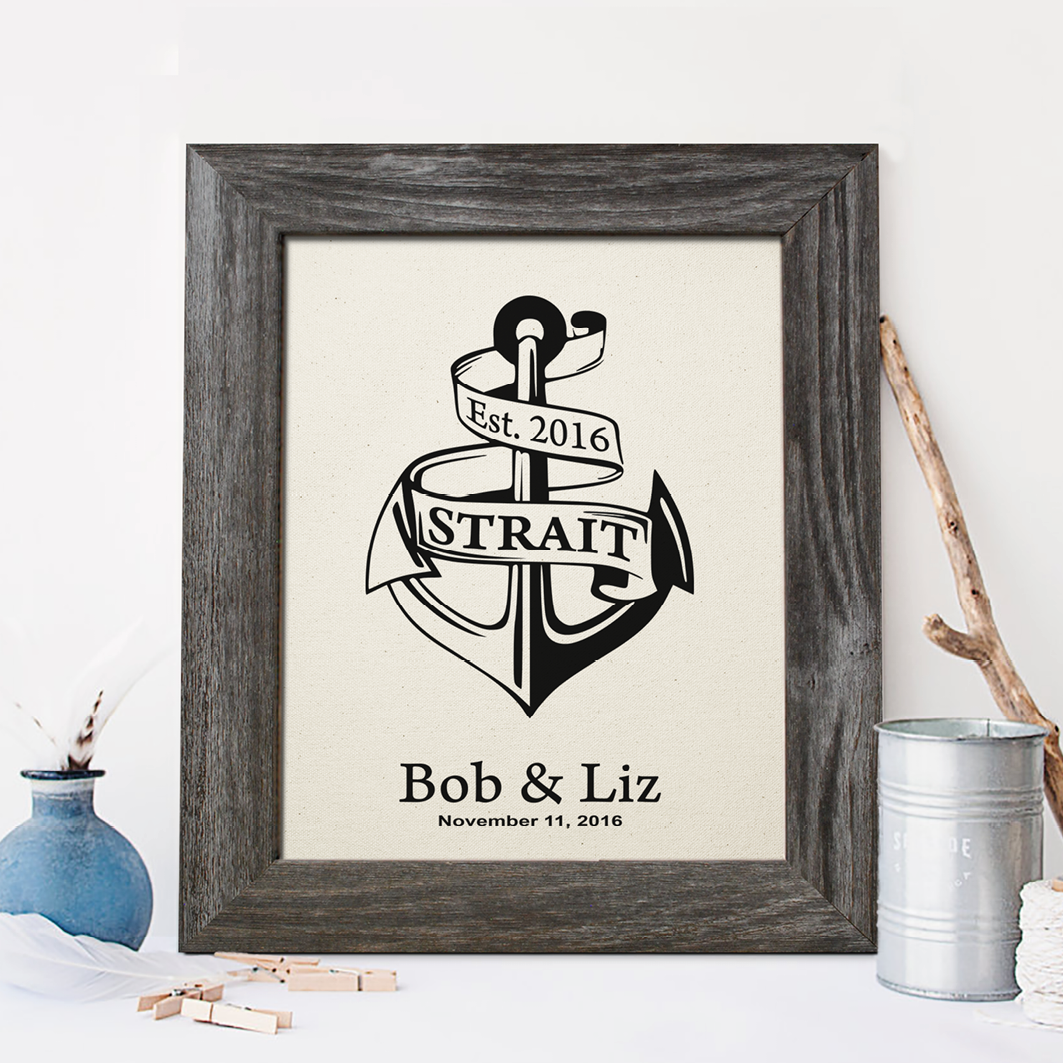 Personalized 2nd Anniversary Gift, Anchor Cotton Print