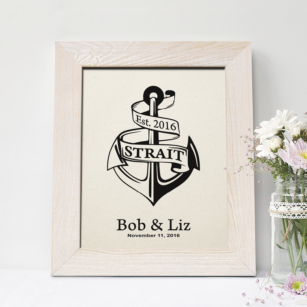 Personalized 2nd Anniversary Gift, Anchor Cotton Print