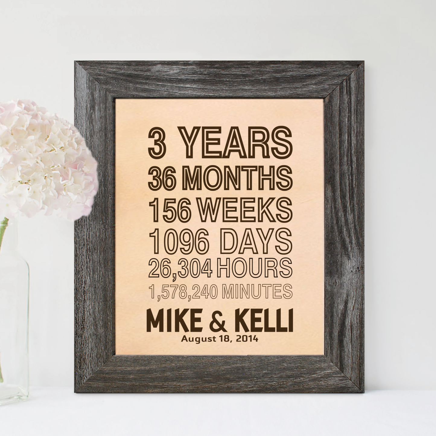 3rd Leather Anniversary Gift, Counting Leather Engraving