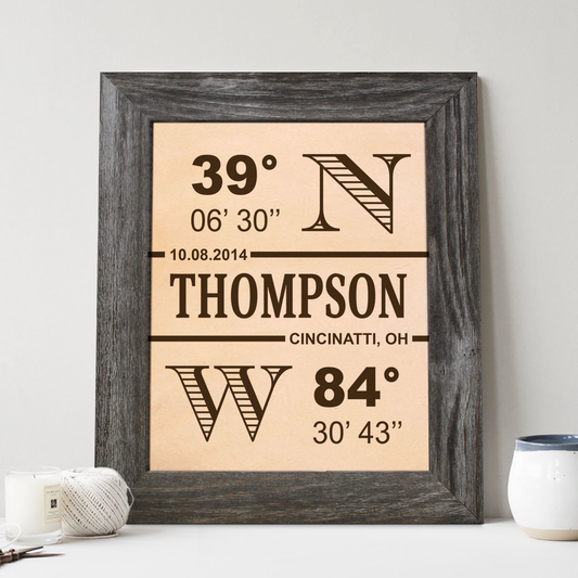 3rd Leather Anniversary Gift, Longitude Latitude Sign Leather Engraving