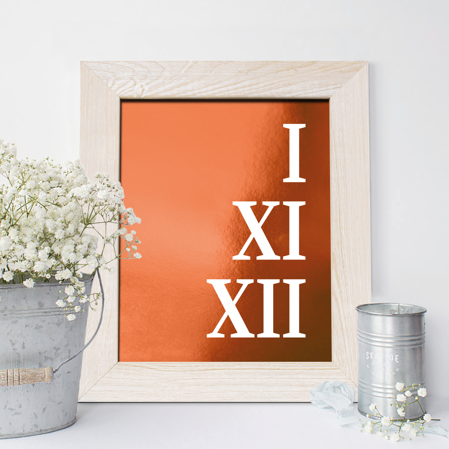 7th Anniversary Gift, Roman Numeral Date, Copper Foil Print