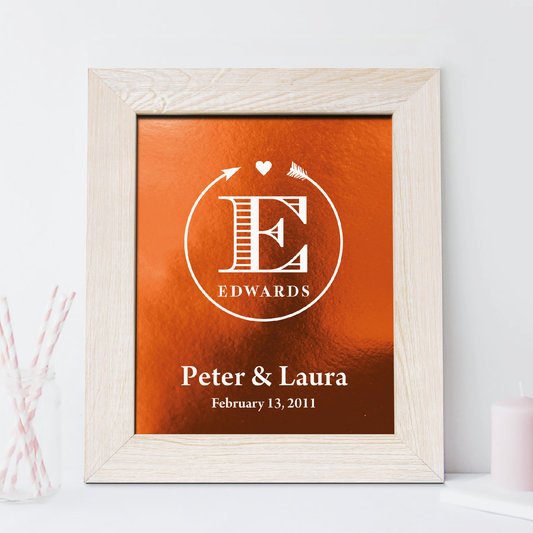 7th Anniversary Gift, Family Name Copper Foil Print