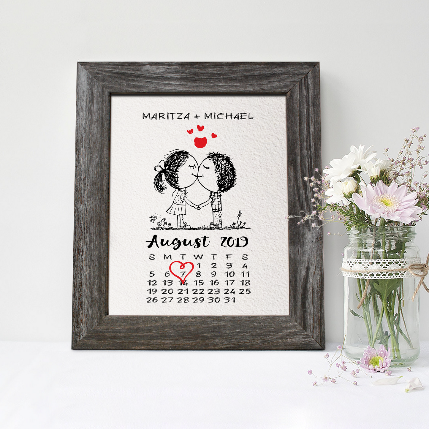 1st Anniversary Gift, Cute Calendar Print