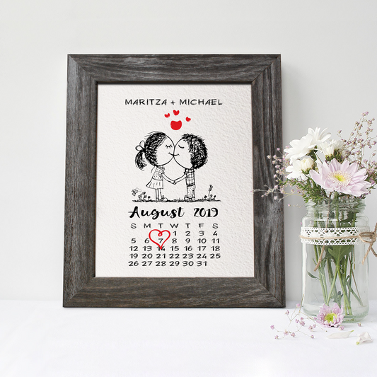 1st Anniversary Gift, Cute Calendar Print